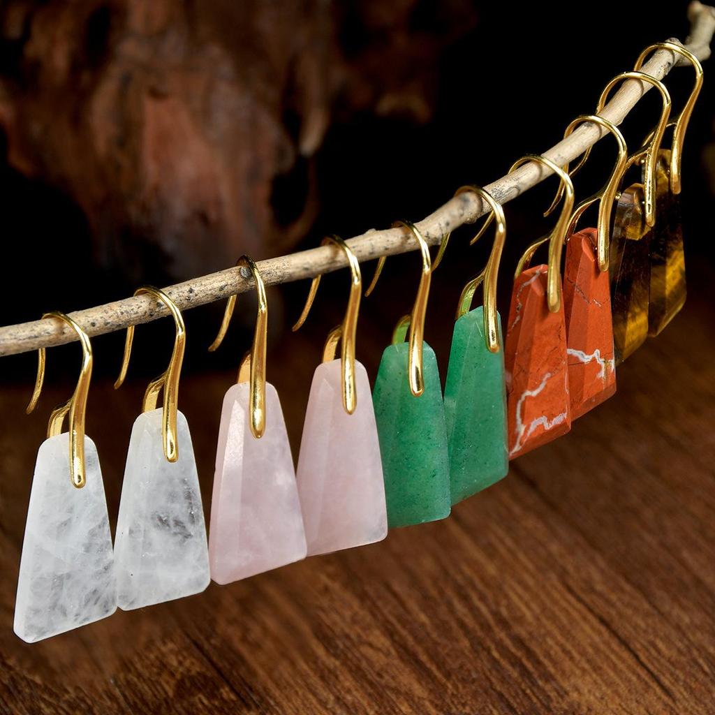 Faceted Trapezoidal Natural Stone Earrings for Women - Luxury Tiger Eye Danglers