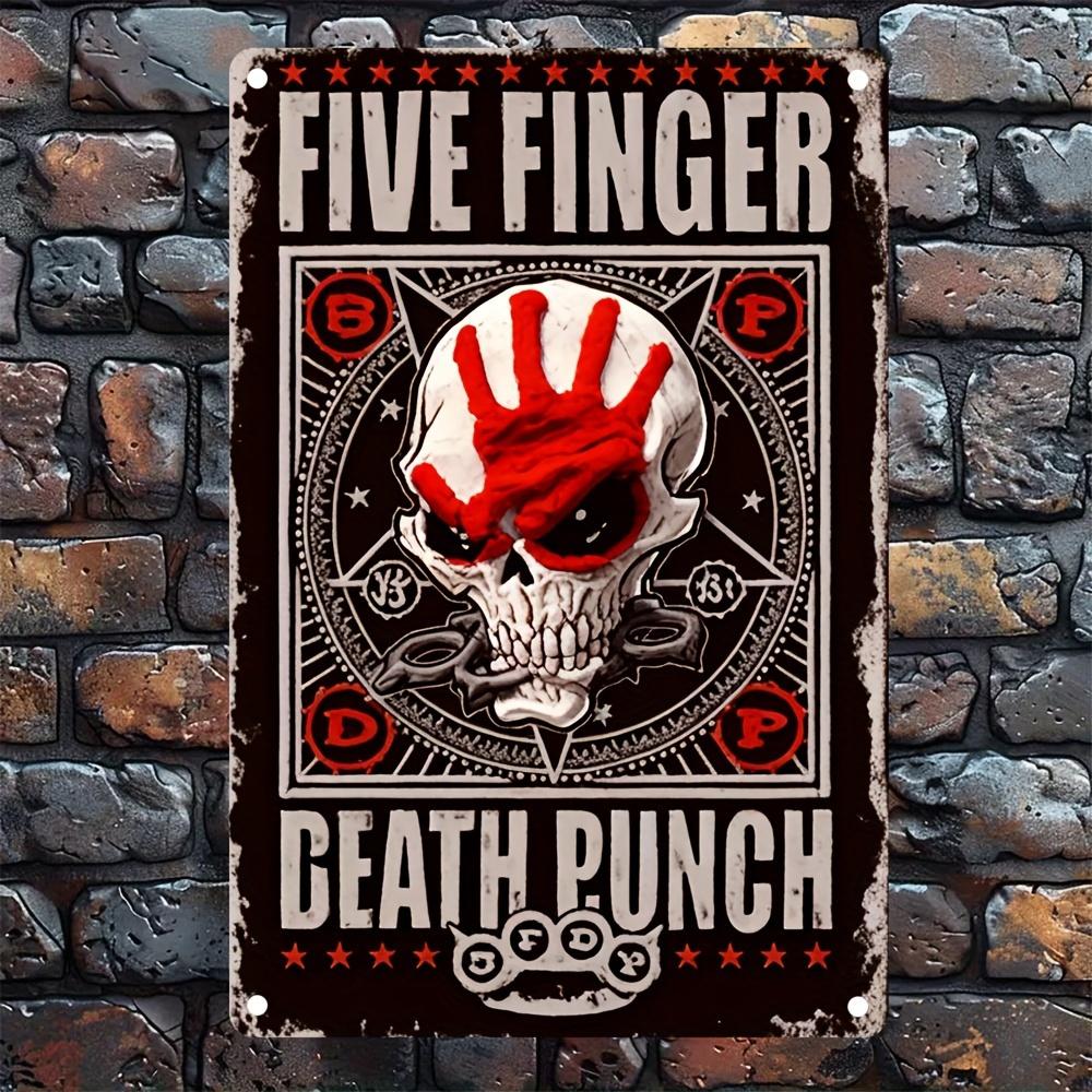 Five Finger Death Fist Metal Wall Art Heavy Duty Iron Skull Poster with Red Hand Skull Design Durable IndoorOutdoor Decor