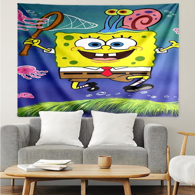 SpongeBob SquarePants Print Tapestry, Backdrop, Easy Setup, Ideal for Bedroom, Office & Living Room, with Aesthetic Wall Hanging Decor.