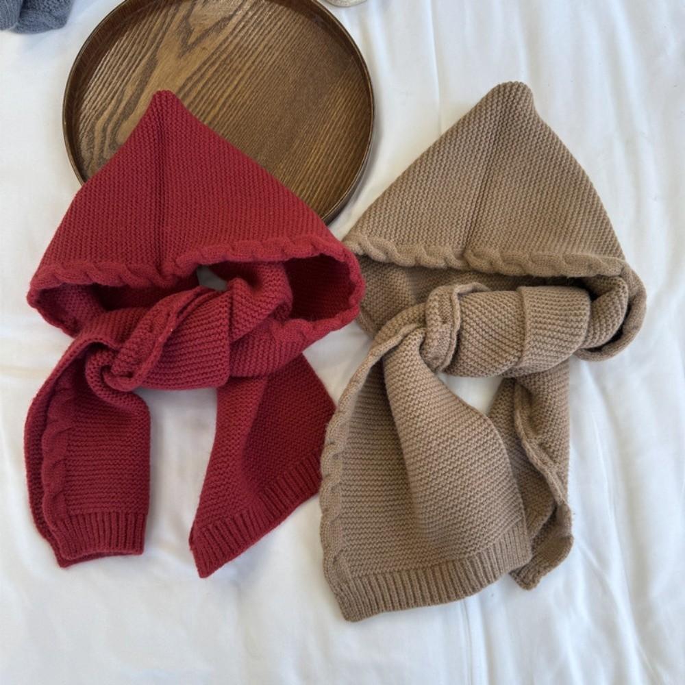 Solid Color Retro Children's Hats Knitted Knitted Hat Hoodie Baby Shawl Scarf Children's Wear