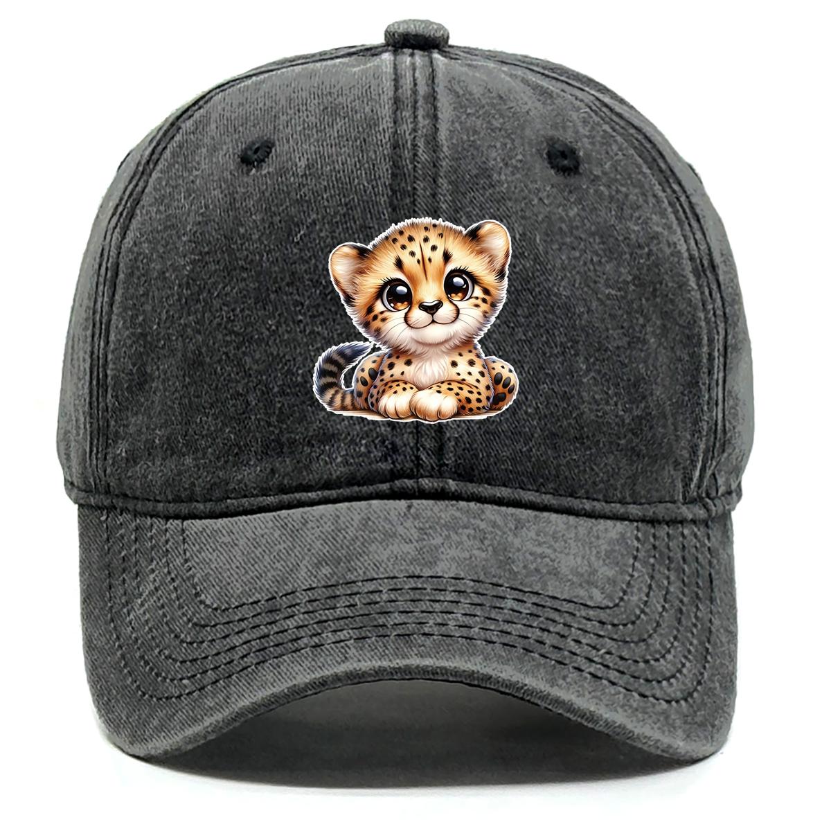 

Leopard Print Snapback Sun Hat, Animal Mesh Hat Simple Adjustable Buckle Inelastic Retro Adjustable Baseball Cap as the picture чёрный