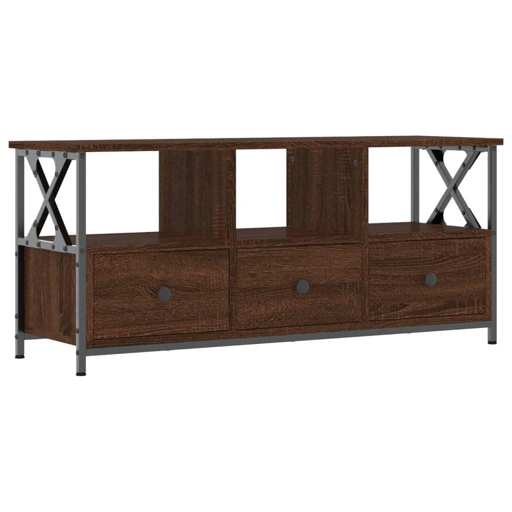 TV Stand in Brown Oak Look 102 x 33 x 45 cm Particleboard & Iron