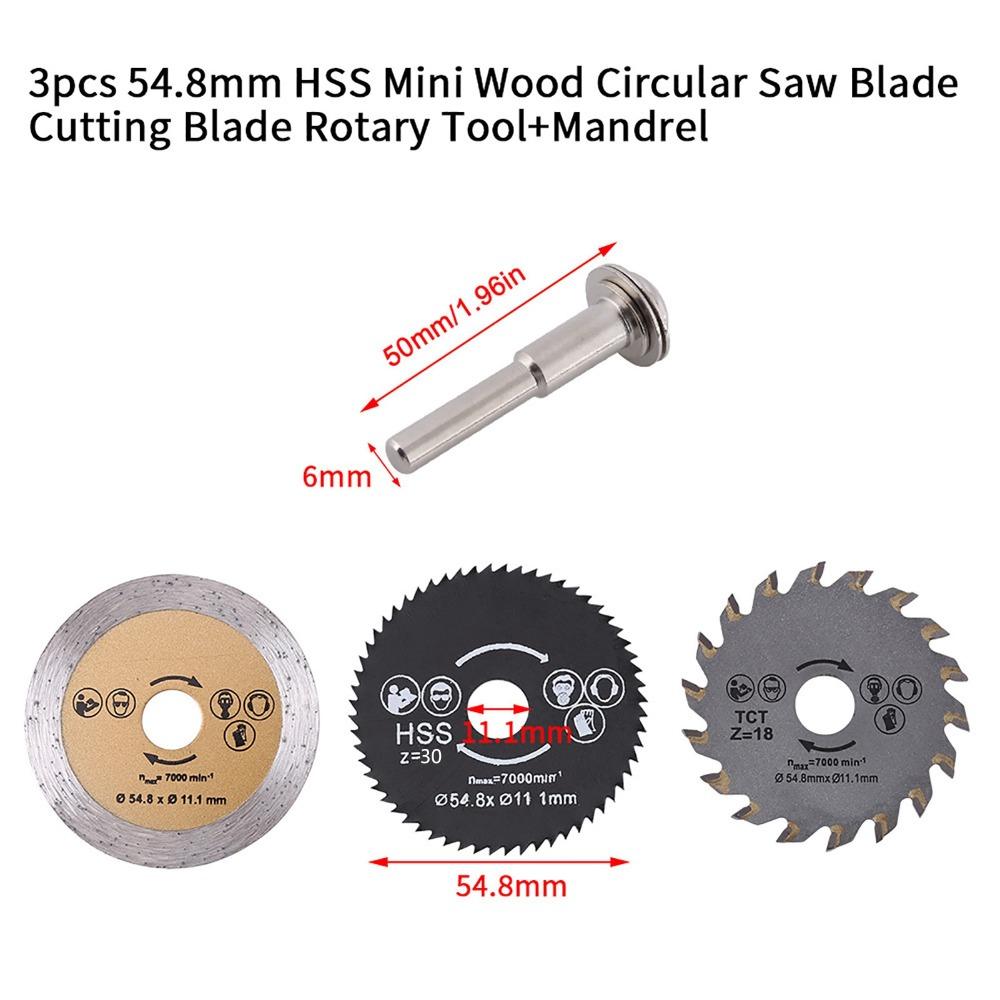 3pcs 54.8mm Diameter Mini Circular Saw Blade With Mandrel HSS Rotary Tool Saw Blade 11.1mm Bore Circular Saw Blade