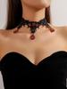 Vintage Black Lace Rose Necklace Bracelet Ring Set Women's Dinner Party, Dark Wind Neck Chain Bracelet