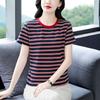 Striped Short-sleeved T-shirt Women's Round Neck Half-sleeved Shirt Summer Plus Size Loose Top