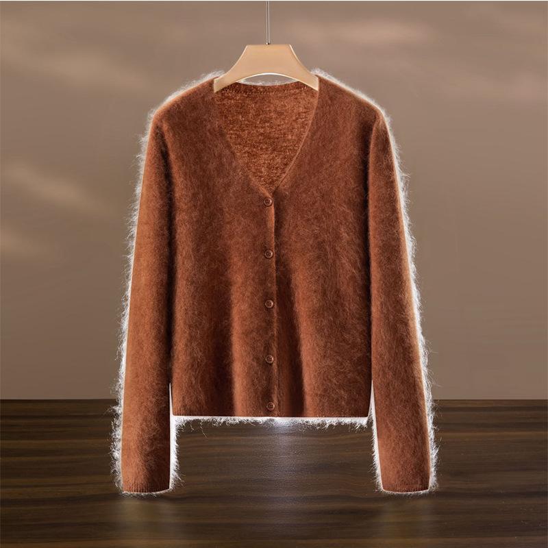 

Seamless integrated wool cashmere pulled knitted neck cardigan women s early autumn new loose outer sweater L