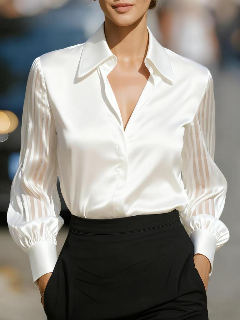 2025 Herbst Unifarbene Satin-Langarmhemd