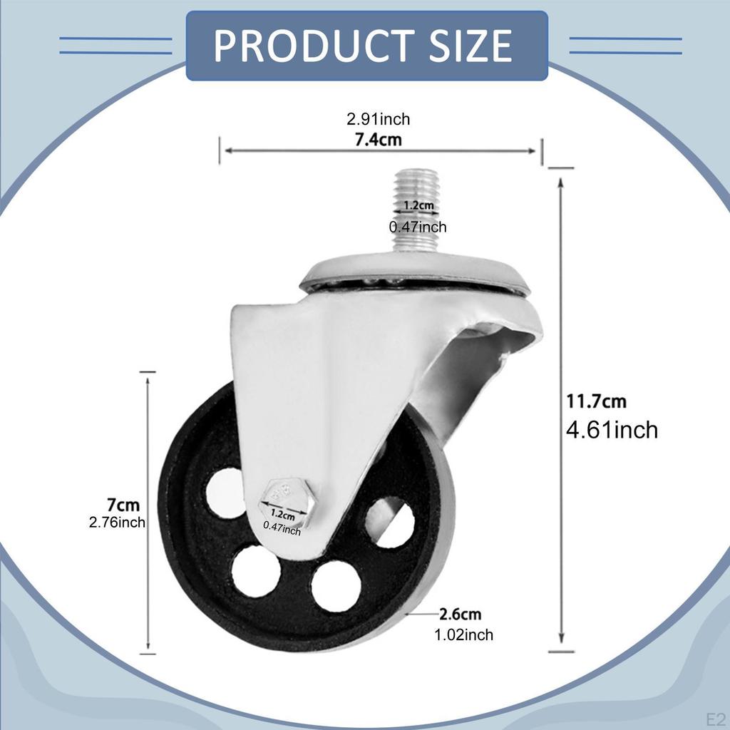11.7cm Caster Wheel Replacement with Brake Threaded for Bench Workbench Cabinet