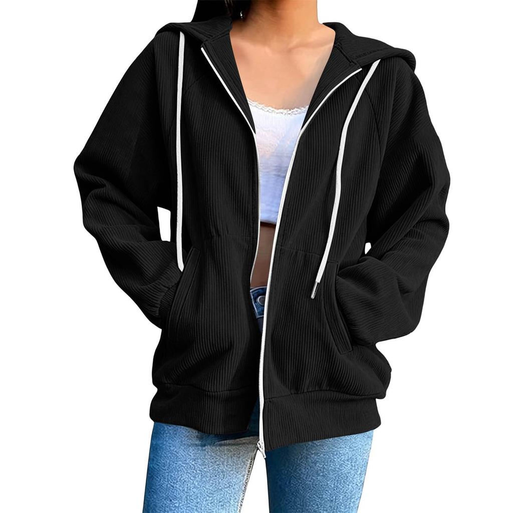 Women's Casual Oversized Zip-up Hoodie Jacket with Hood Long Sleeve Loose Fit for Daily Wear