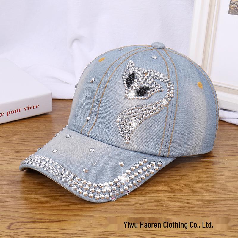 Damen Strass Denim Baseballkappe - Paris Schriftzug Sonnenhut