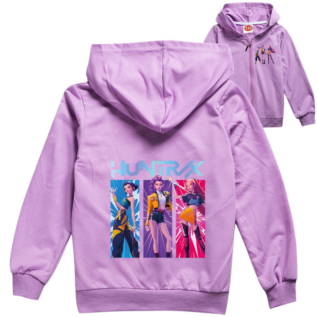 Kids Girls Anime Cartoon K-Pop Rumi Zoey Mira Print Casual Hooded Long Sleeves Zipper Jacket Coat