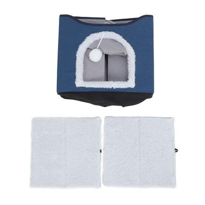 Foldable Cat House 2 Layer Collapsible Kitten House Multifunctional Cat Cave Bed Soft Cat Scratcher