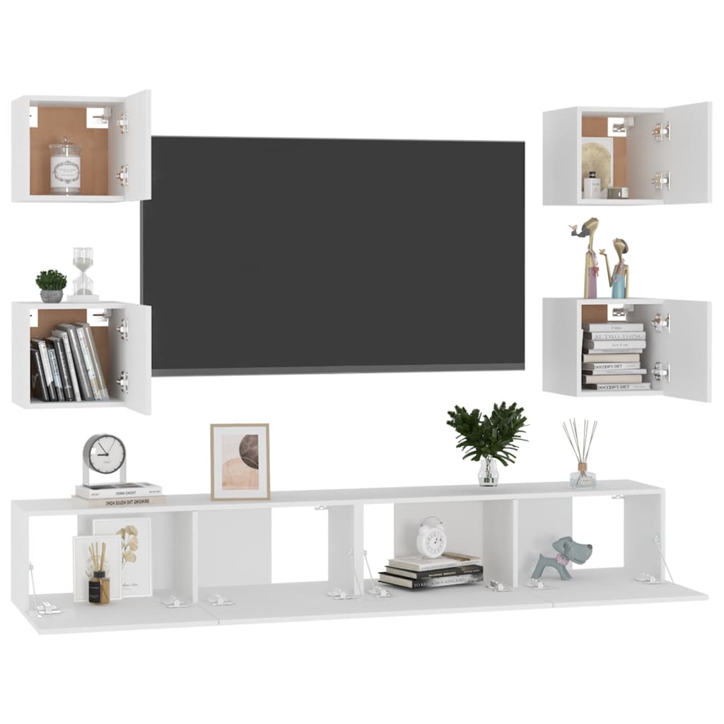 6 Piece TV Cabinet Set White Particleboard