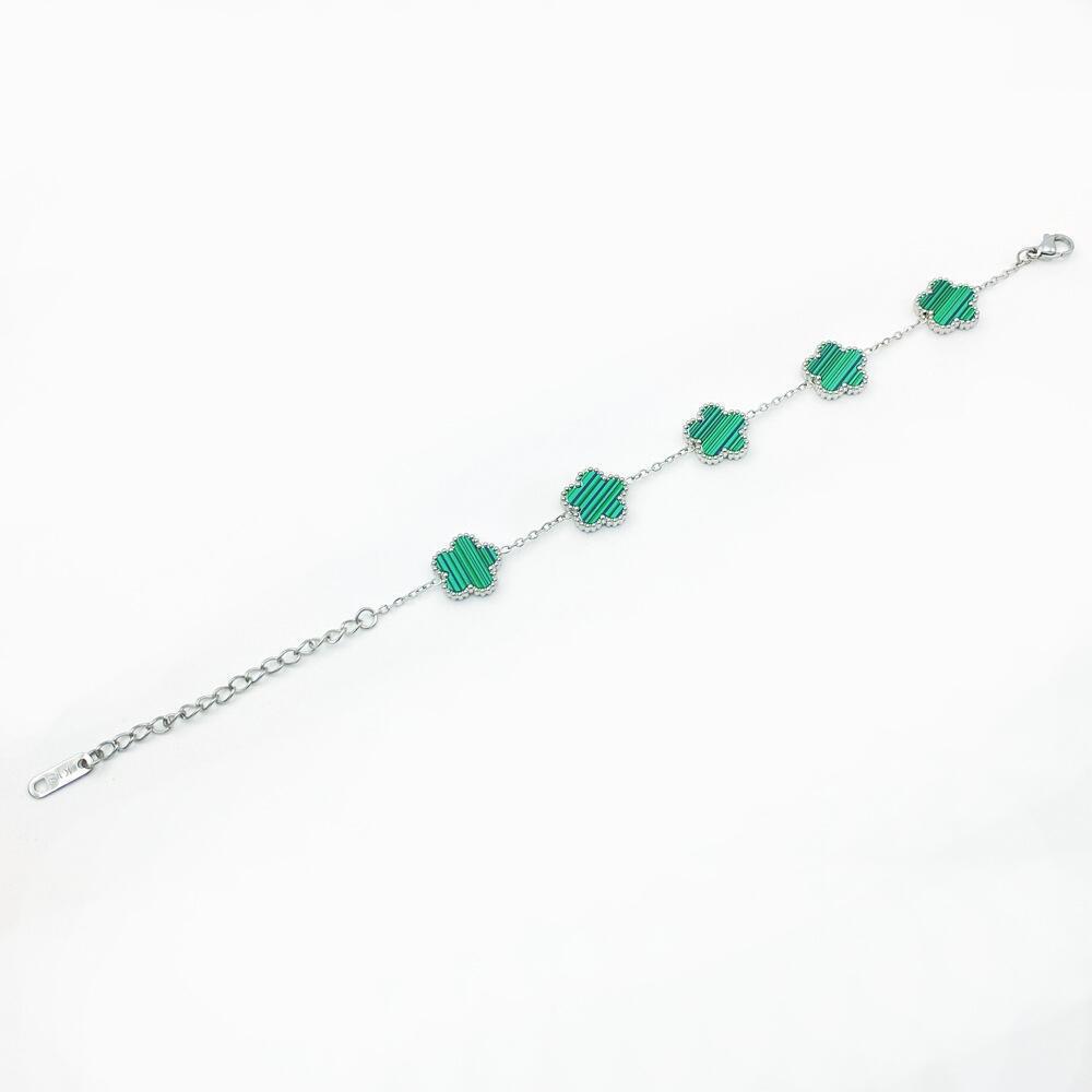 Lucky Five-Leaf Clover Beaded Bracelet for Women Classic Fashion Minimalist Gold Plated Stainless Steel Jewelry