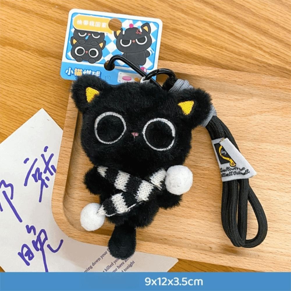 Sleepy Black Cat Plush Keychain Soft Car Key Ring New Bag Charms School Bag Decoration