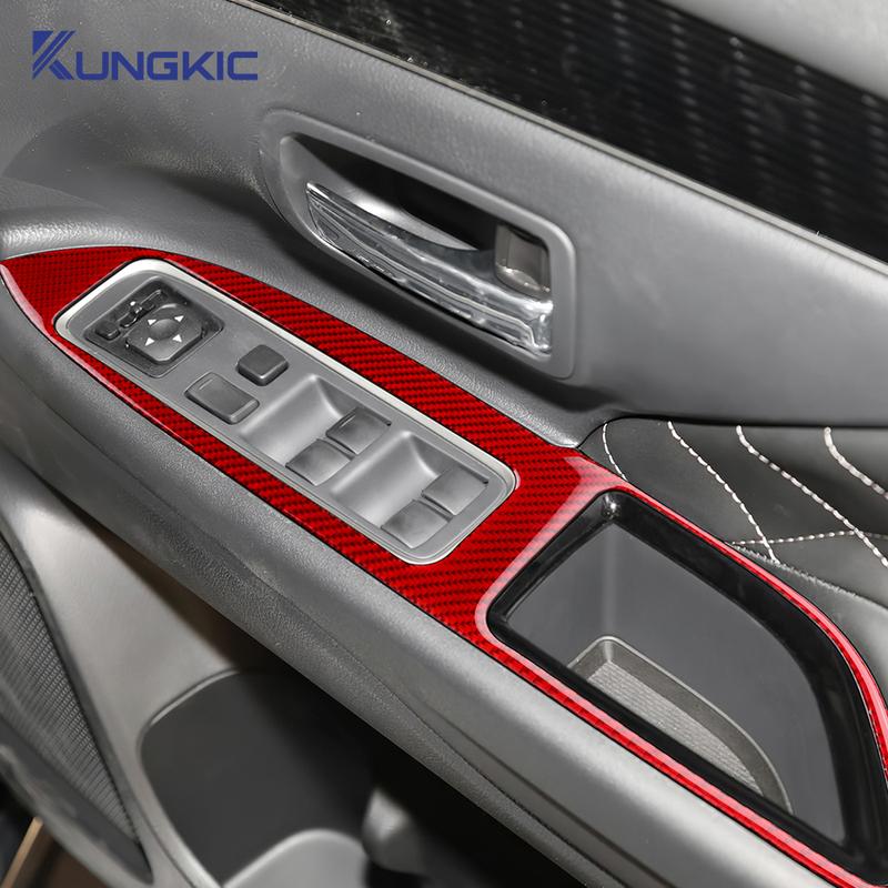 For Mitsubishi Outlander 2013-  Real Soft Carbon Fiber Sticker LHD RHD Car Window Lift Button Panel Interior Accessories