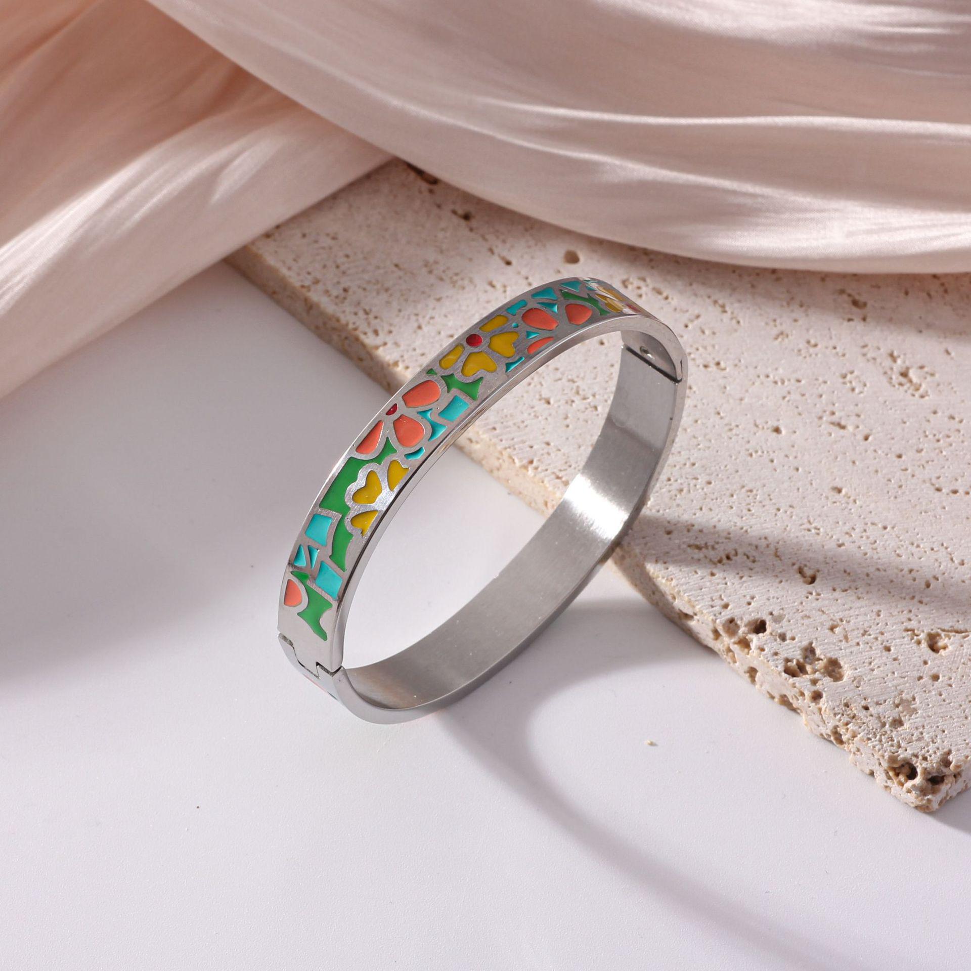 Korean Graffiti Enamel 10mm Women s Titanium Steel Bracelet