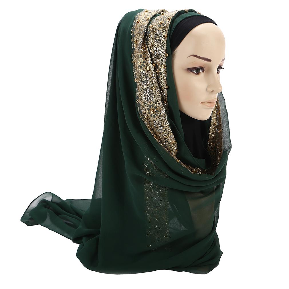 Chal de Gasa con Encaje para Mujer, Hijab Musulmán Bordado Elegante, Pañuelo para la Cabeza de Moda Modesta