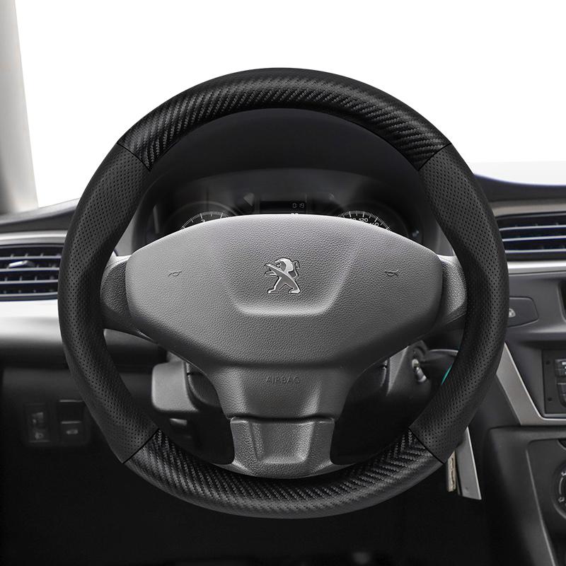 For Peugeot Carbon Fiber Texture Perforated Leather Steering Wheel Cover 508 3008 207 2008 307 Sw 308 206 208 5008 301 Expert