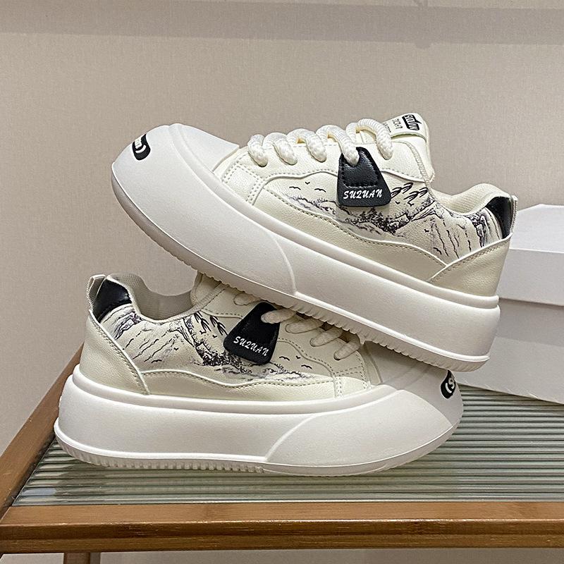 

Spring Autumn Women s Sports Shoes 2025 New Fashion Lace Up Platform Sneakers Comfortable Height Increase Non Slip Casual Shoes 40