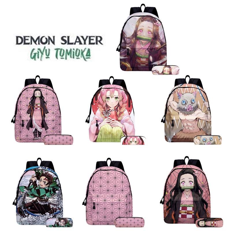 Demon Slayer Anime Cartoon Backpack Set For Students Durable Breathable And Lightweight