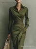 2026 Herbst Winter Asymmetrisches Langarm Schlankes Hemdblusenkleid