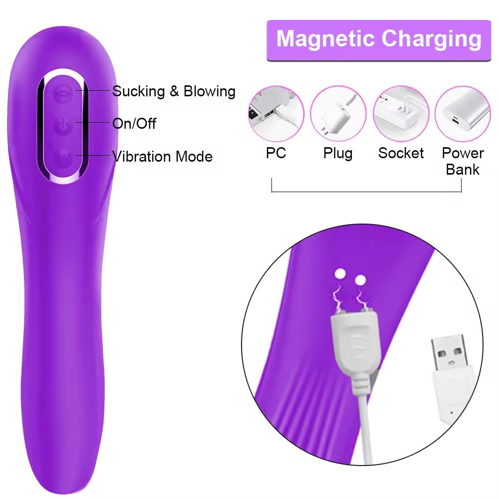 Vibrator Sucking Female Masturbator FairyKiss Vagina and Clitoral Dual Stimulator G-Spot Handheld Clitoral Massager 2 In 1 Adult Sex Toy Red Purple