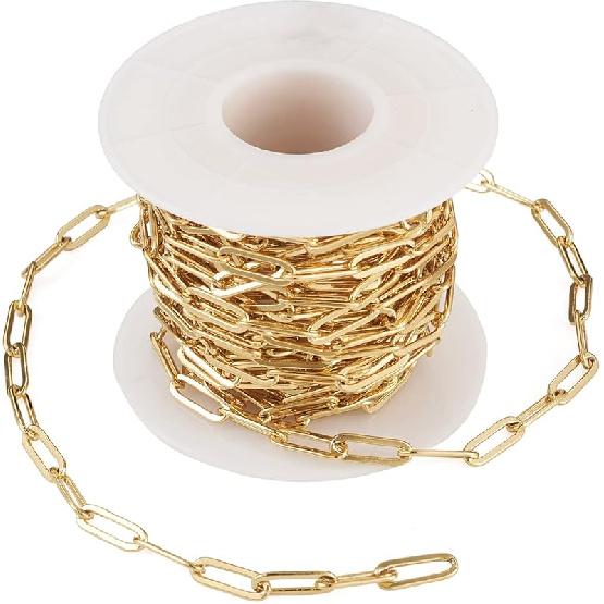 Pandahall 2 Rolls 14K Gold Plated Heart Link Chains Small Link Cable Chains 5 Yards Brass Gold Jewelry Chains for Permanent Jewelry Making Bracelet