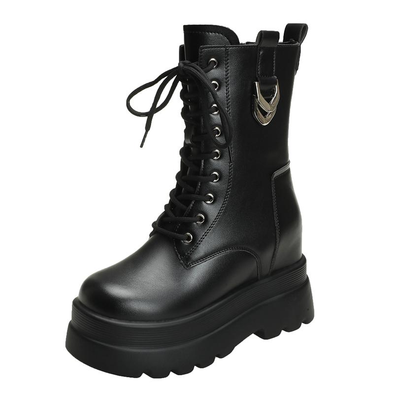 

Модные осенние женские полусапоги, каблук 9,5 см, высокая платформа, мотоциклетные ботинки, кожаные массивные туфли, женские ботинки на толстой подошве, короткие панк-ботинки 41 чёрный