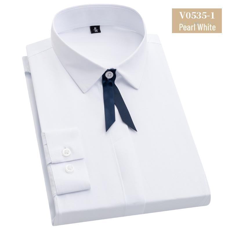 

«Женская профессиональная рубашка облегающего кроя с длинным рукавом 2025 года — однотонная, микроэластичная, для весны и осени» 42