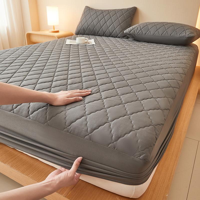 Rhombus lattice padded waterproof fitted sheet mattress protective cover skin-friendly quilted fitted sheet three-piece set 90x200cm 3pcs