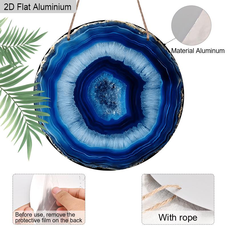 2D Flat Aluminum Vintage Blue Agate Slice Pattern Design Wall Art Sign, Deep Blue & Black Veining, Islamic Home Decor, Garden Balcony, Indoor/Outdoor