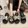 Fashion 2025 Summer New Fashion Soft Comfortable Princess Lace Bowtie Elegant Rhinestone Cool Beach Shoes