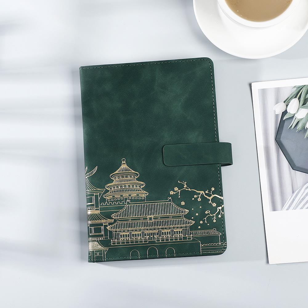 Guochao Anteckningsbok Presentuppsättning: Kinesisk stil mötesprotokollbok inspirerad av Palatsmuseet med logotyp