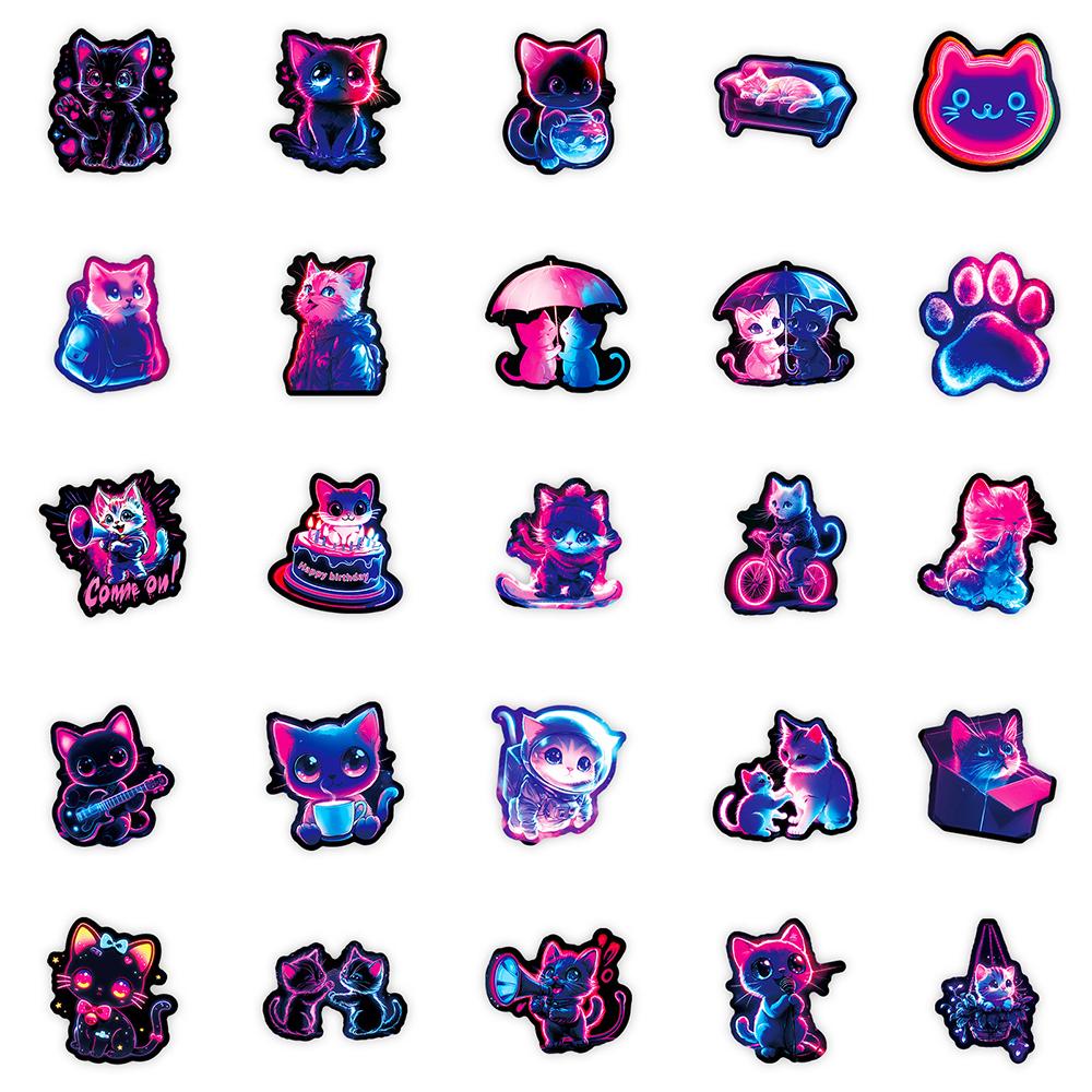 10/30/50pcs Cute Neon Light Cat Sticker Kawaii Animal Cartoon Decals DIY Stationery Fridge Suitcase Aesthetic Graffiti Sticker