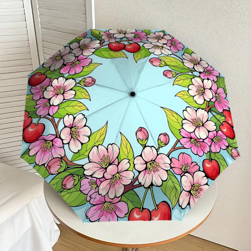 

1pc Cherry Blossom Wreath Clipart Umbrella with Plastic Handle,Suitable for All Seasons Home Travel Outdoor UmbrellaDD1442