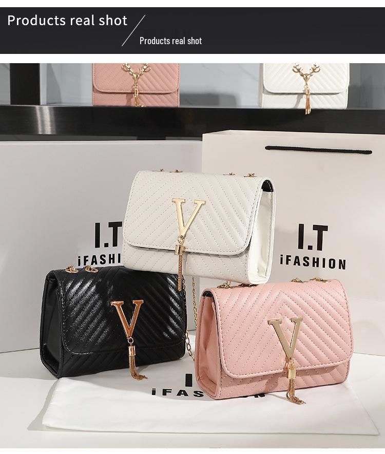 Trendy Women's 2025 Striped Embroidered Tassel V-Shaped Crossbody Bag