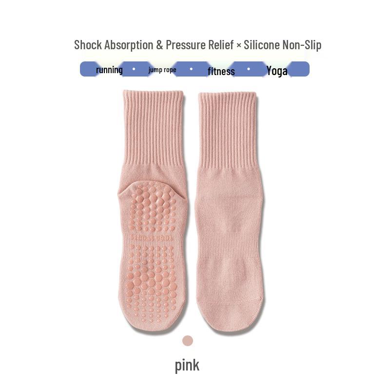 Women's Non-Slip Cotton Yoga Socks, Mid-Calf, Seamless, Ideal for Fitness, Dance, Pilates, and Sports.