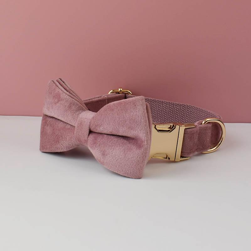 Light Purple Velvet Dog Collar And Leash Set For Dogs Custom Engraved Nameplate Pet Supplies Dog Leash Velvet05