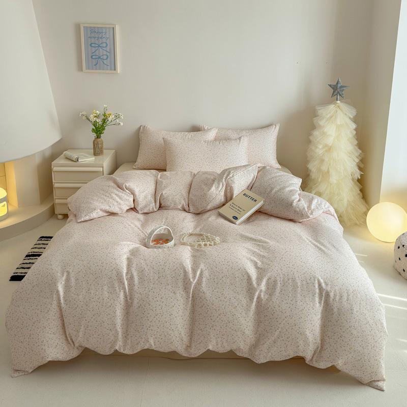 Pastoral Style Class A Maternal Infant Grade Cotton Double-Layer Yarn 4-Pcs Set Dormitory Cotton 3-Pcs Set Bed Sheet Quilt Cover Bedding