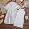 Girls' Fashionable Dress - Summer Children's Elegant Embroidered Lace Open-front Short-sleeved Shirt Dress