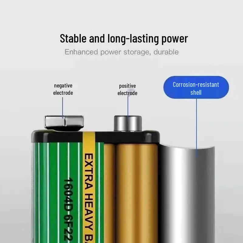 9V 6F22 Square Carbon Battery for Smoke Alarms, Microphones, Multimeters, Toys, and Remotes