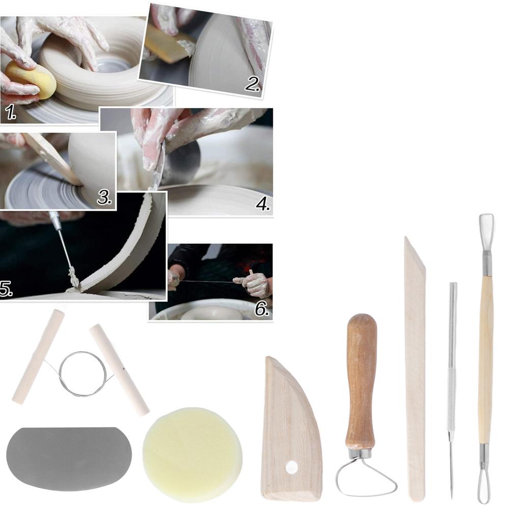 Pottery Tool Kit 8 Piece Double Sided Wooden Handles Pottery Clay Tools for Carving Shaping