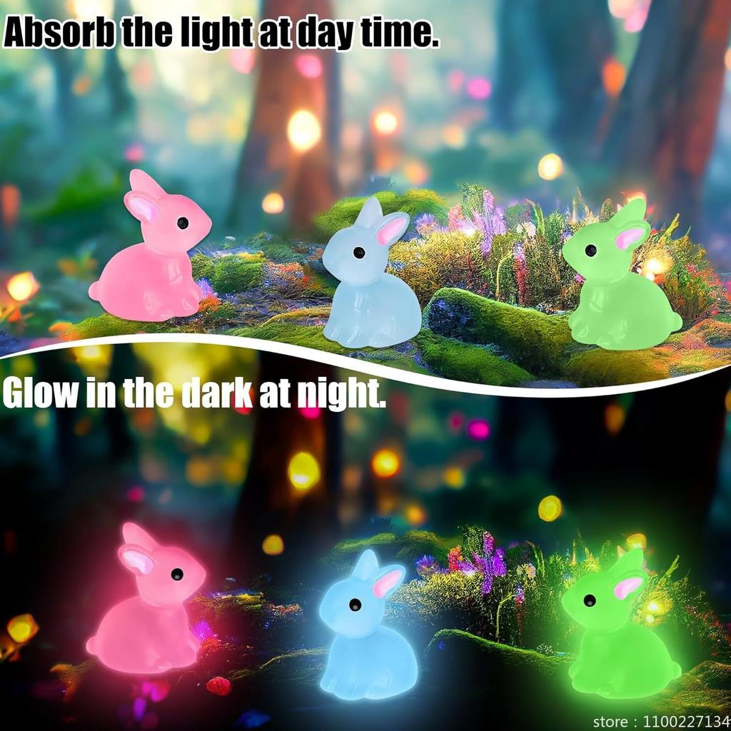 50Pcs Luminous Mini Resin Bunny Tiny Plastic Rabbits Glow In The Dark Miniature Bunnies Figurines For Fillers Fairy Garden