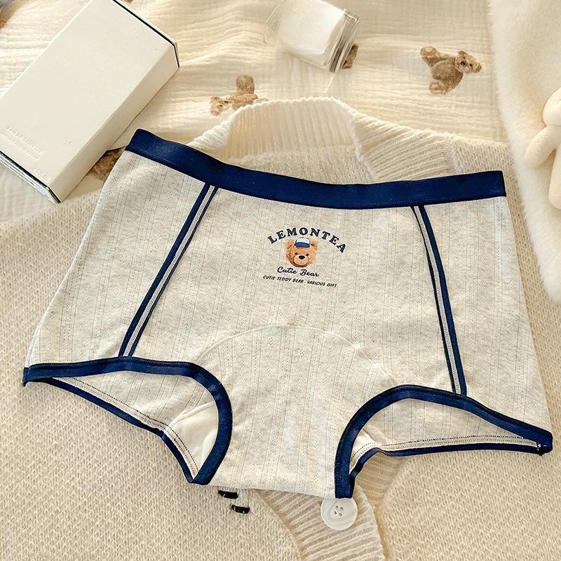 Plus Size Lady Spring Cotton Cute Bear 10A Bacteriostatic Cotton Crotch Breathable Flat Angle Panties