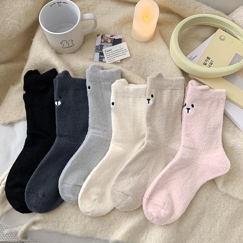 Cute Three-Dimensional Ears Season Australian Velvet Warm Mid-Leg Socks Winter Style Fleece Snow Stockings