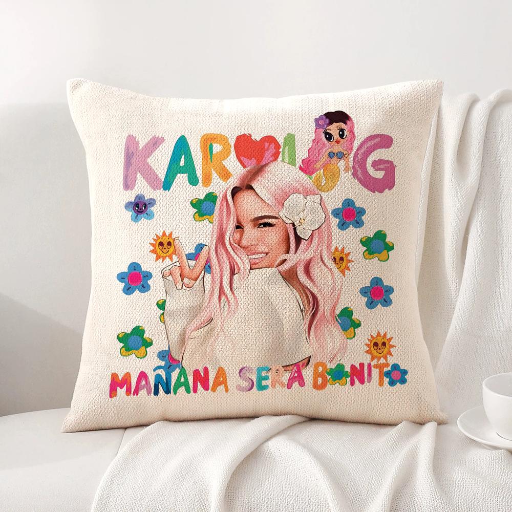 Cartoon Manana Sera K-Karol G Cushion Cover Summer Coolness Linen Fabric Double-Sided Printing Pillow Case Sofa Home Decor Gift