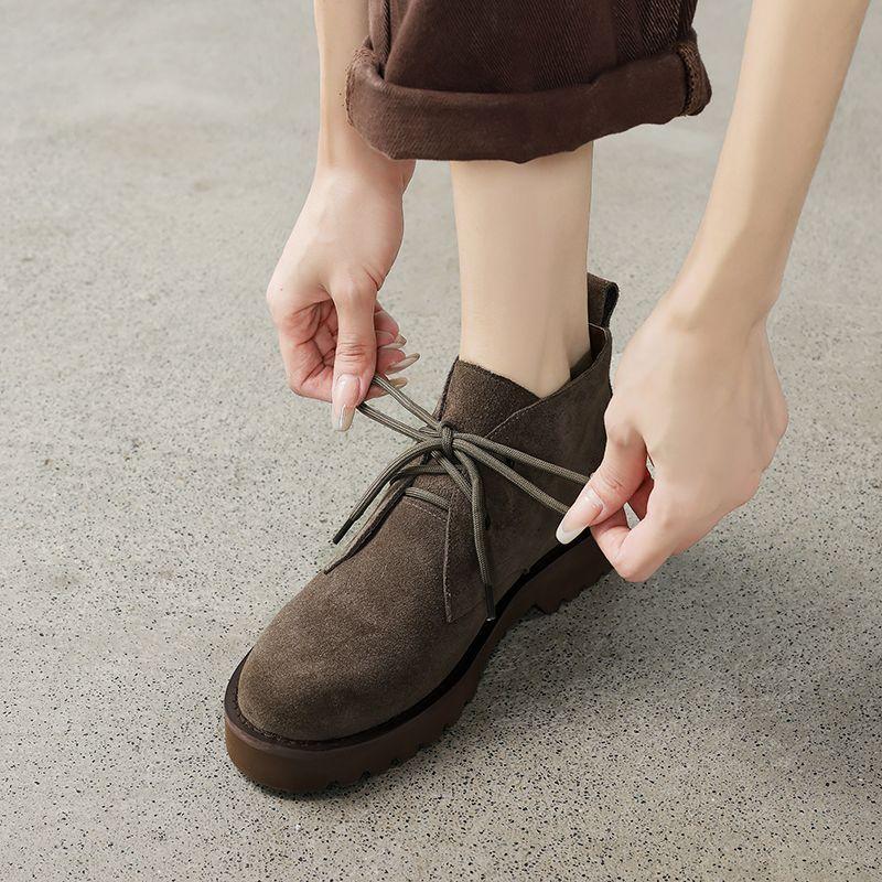 2025 New Lace-up Short Boots Women's Spring and Autumn Single Boots Thick Heel Loafers Platform and Bare Boots British Martin Boots