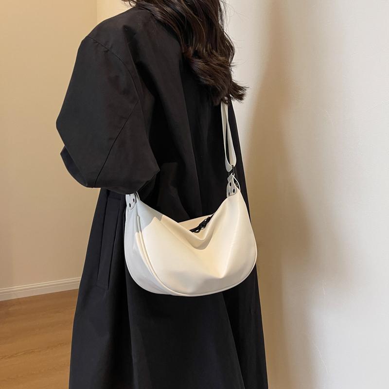 Women Vintage Solid Color Flap Small Saddle Shoulder Underarm Bag Fashion PU Leather Casual Crossbody Bag