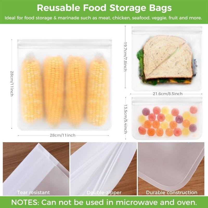 Silicone Food Storage Bag Reusable Stand Up Zip Shut Bag Sealed Leakproof Containers Fresh Bag Food Storage Bag Fresh Wrap(S/M/L/XL)